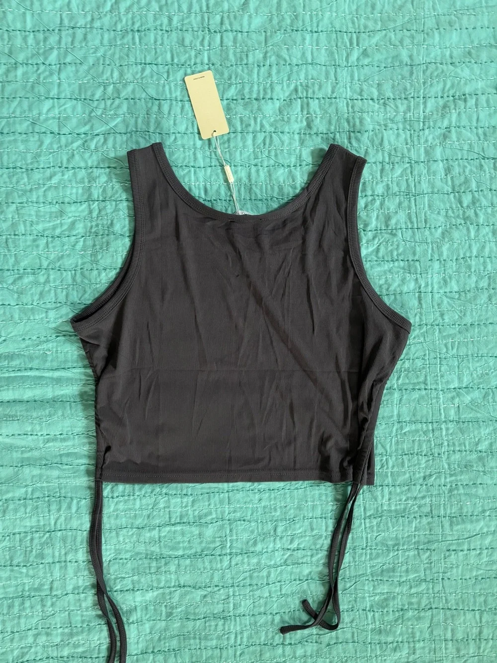 Ekouaer Grey Crop Sleep Tank 2XL Side Tie Lounge Coquette Y2K Sleepwear NWT - Picture 3 of 4